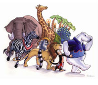 Conga line of zoo animals graphic